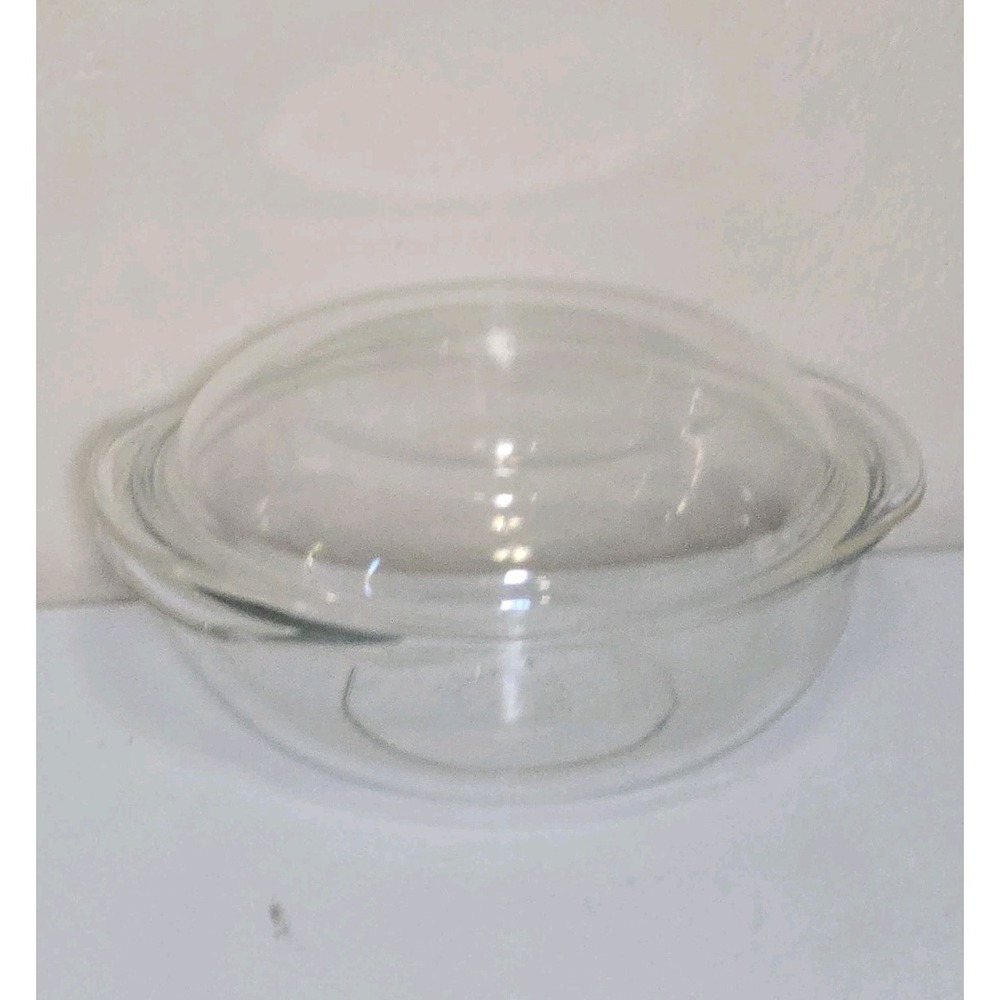 VTG Pyrex 024 Clear Glass 2 Qt Round Casserole Dish Bowl w Lid Made in USA